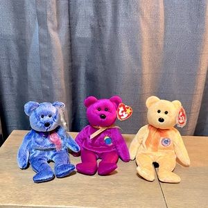 Rare Ty Beanie Babies Millenium, Sunny, and Periwinkle.